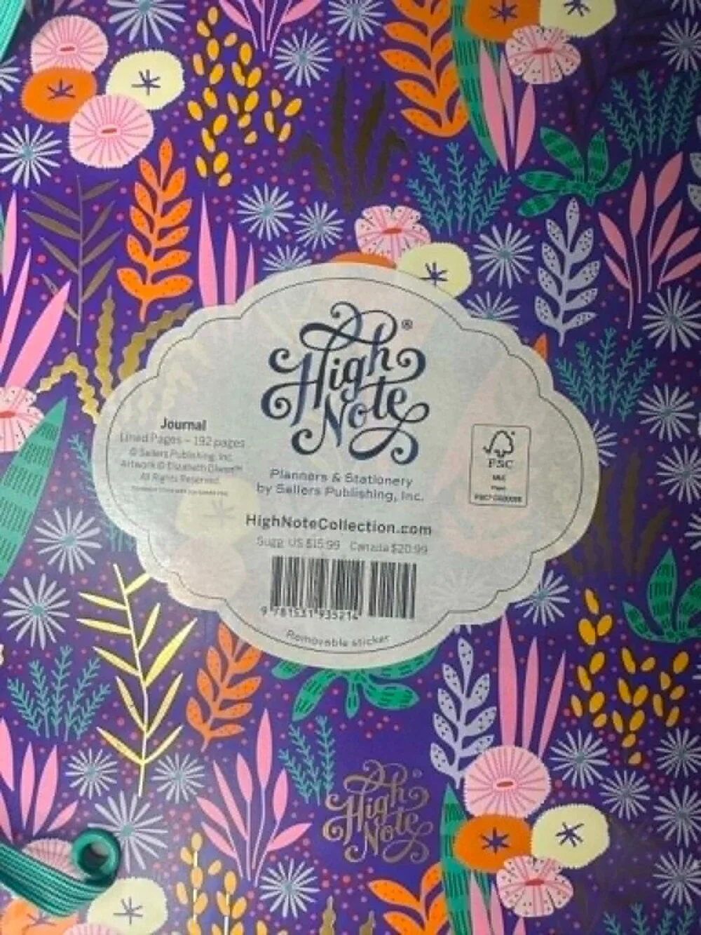 Elizabeth Olwen High Note Collection Purple Floral Hardcover Lined Journal - New